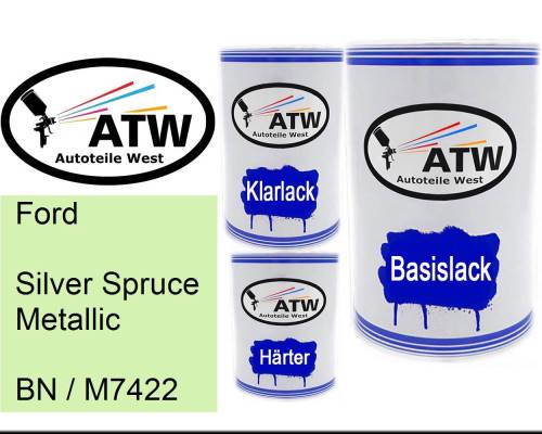 Ford, Silver Spruce Metallic, BN / M7422: 500ml Lackdose + 500ml Klarlack + 250ml Härter - Set, von ATW Autoteile West.